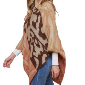 Leopard color block sweater poncho cape